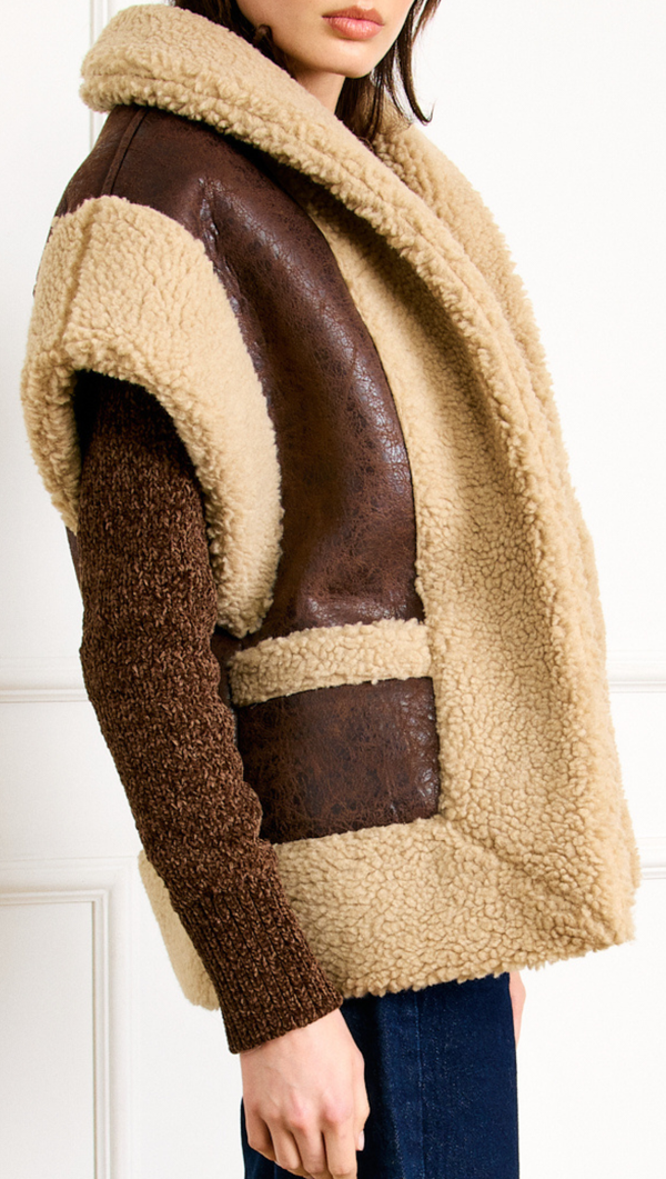 Ace Faux Shearling Vest - Brown