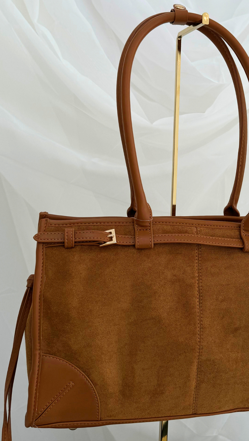 Mini Buckle Suede Shoulder Bag - Tan