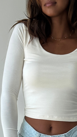Simple Scoop Long Sleeve Top - Cream