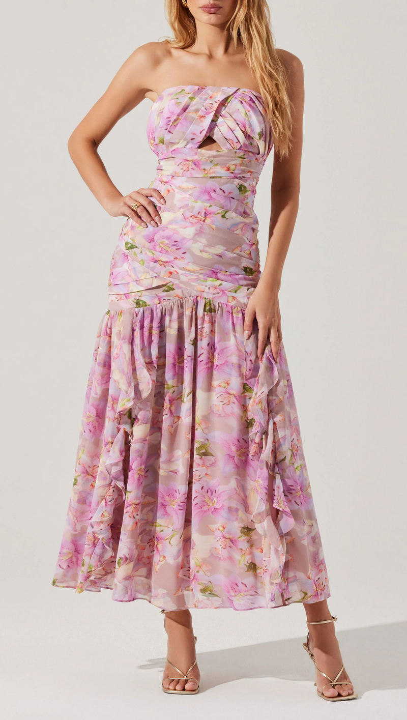 Estefany Strapless Maxi Dress -Pink Floral