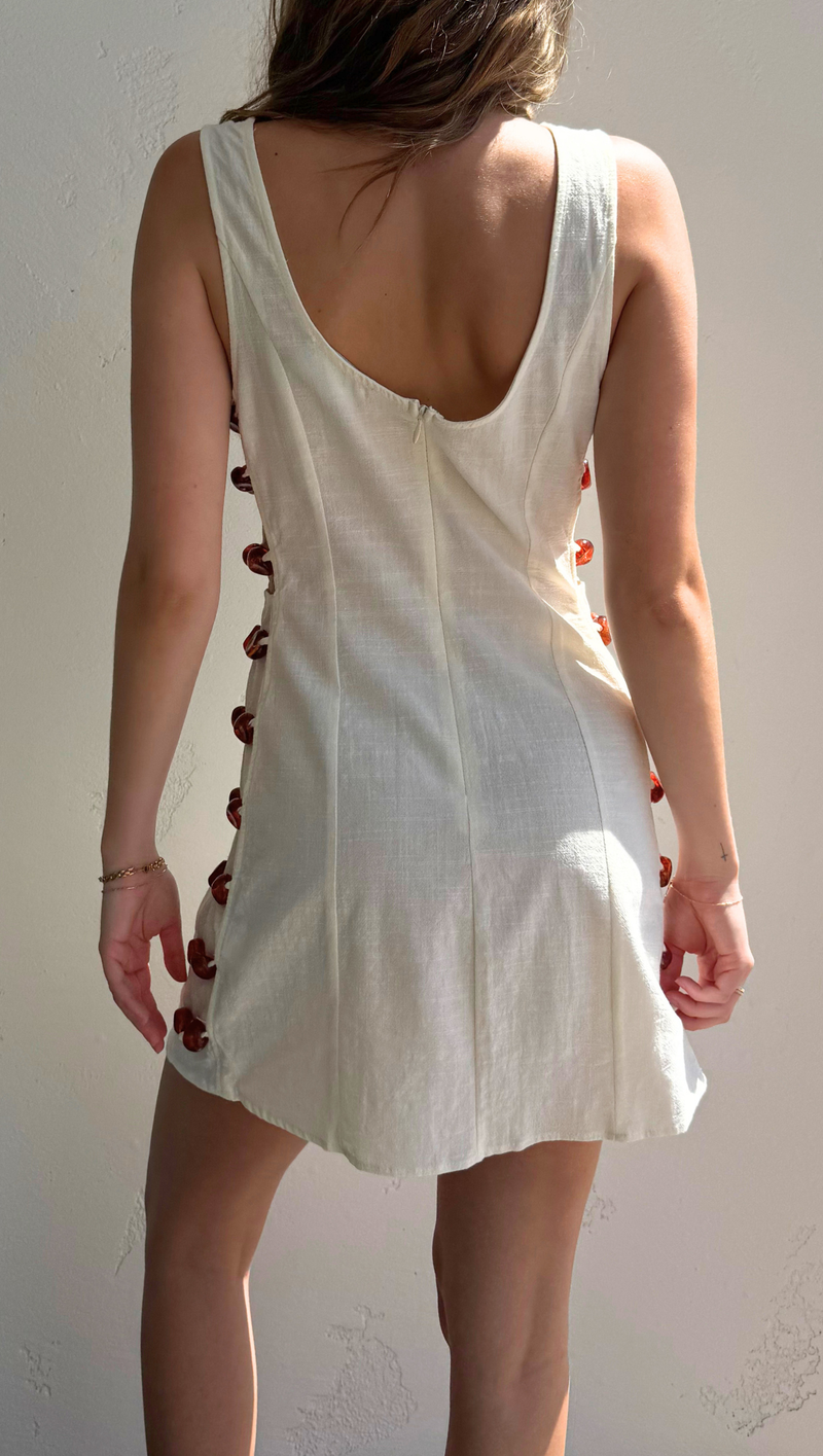 Amber Bead Mini Dress - Cream