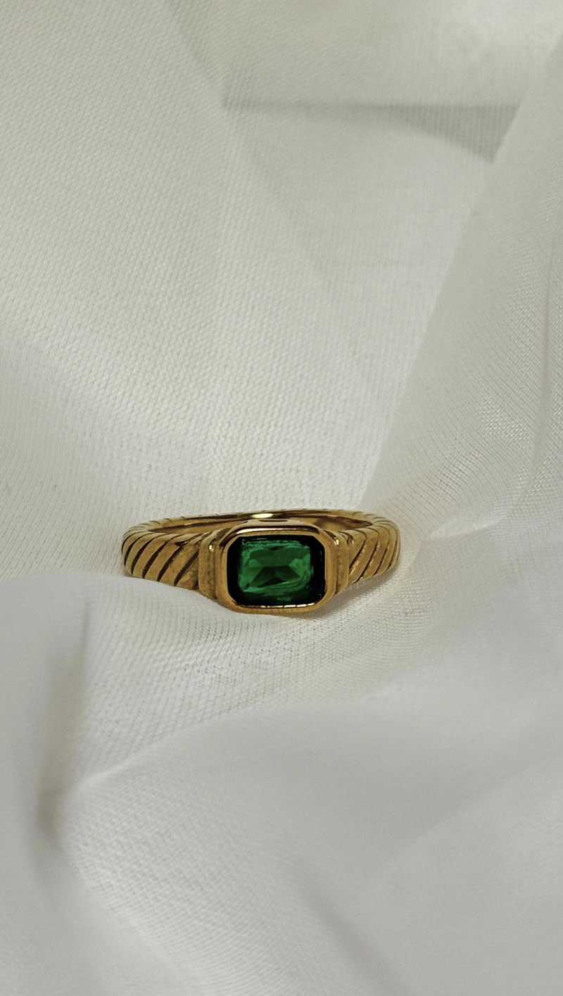 Braided Ring With Stone - Emerald