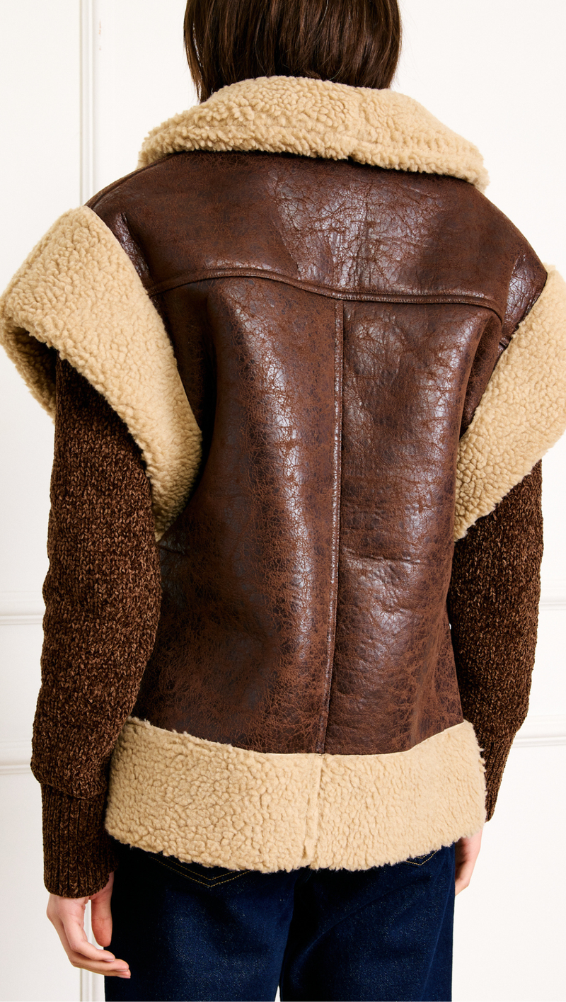 Ace Faux Shearling Vest - Brown