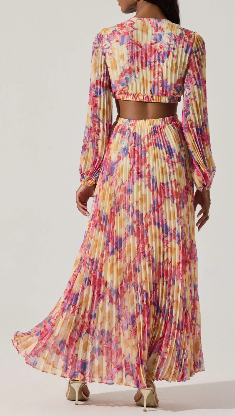 Revery Floral Long Sleeve Maxi Dress - Yellow Pink Floral