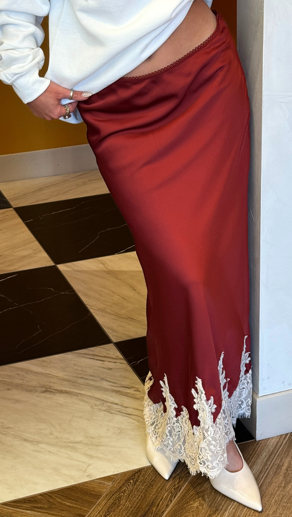 Claire Lace Midi Skirt - Wine