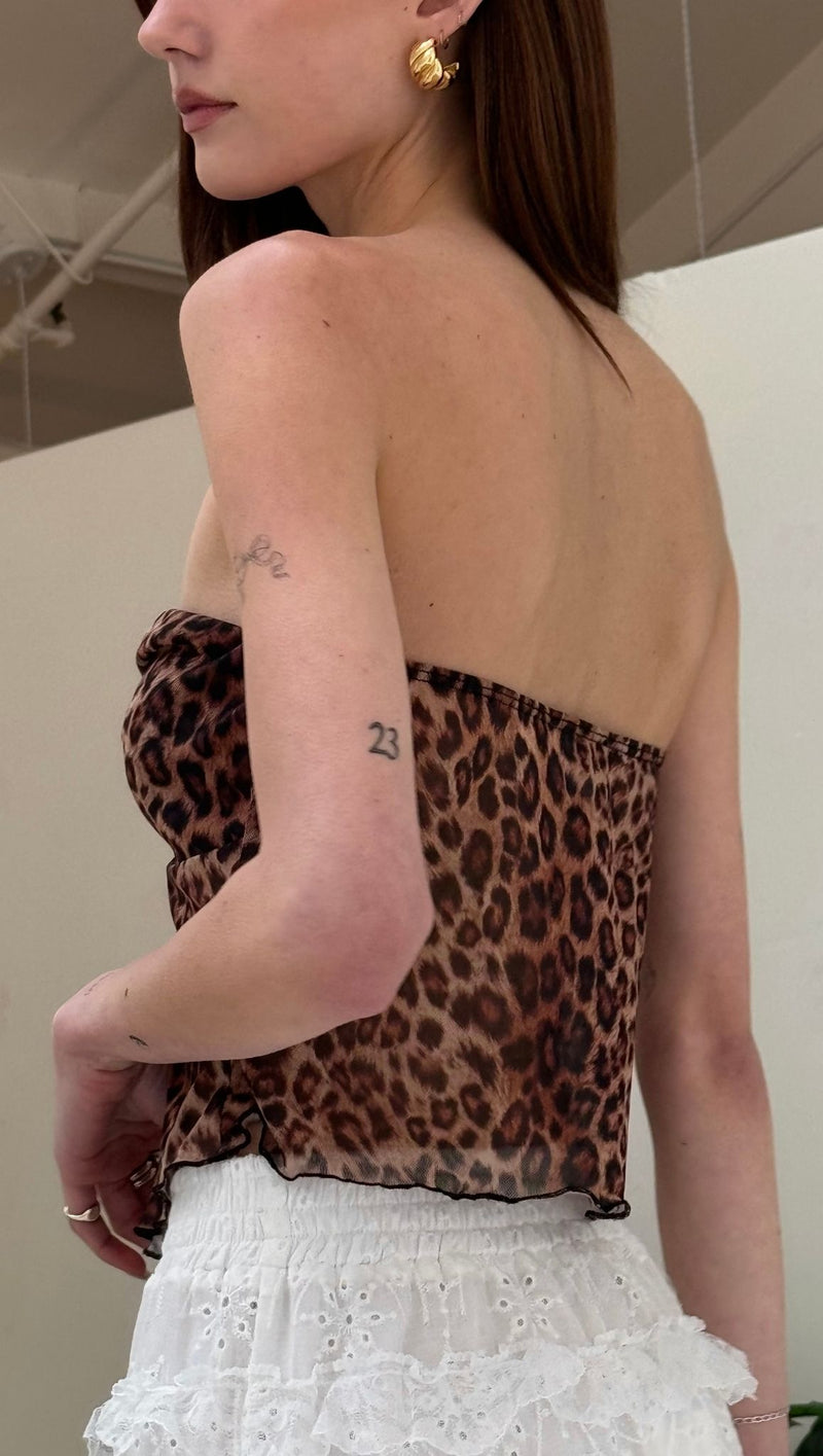 Jenna Strapless Scarf Top - Leopard