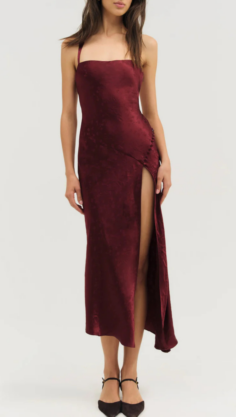 Carla Jacquard Midi Dress - Burgundy