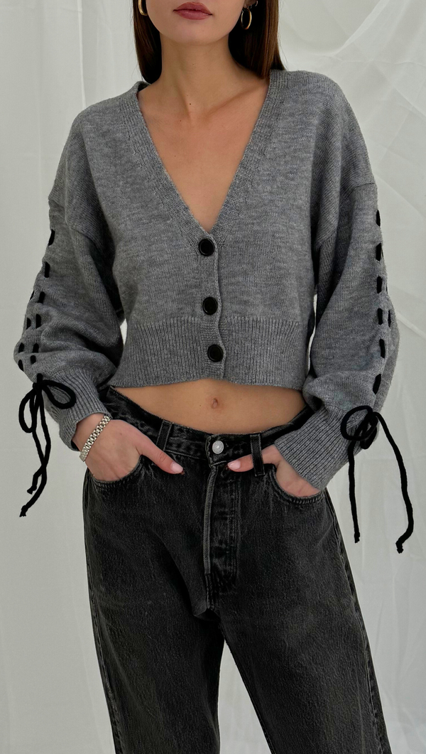 Nicole Bow Cardigan - Grey