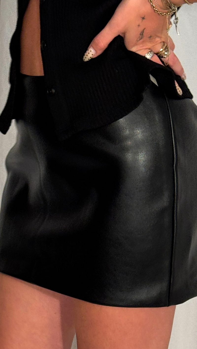 Alana Low Rise Leather Mini Skirt - Black