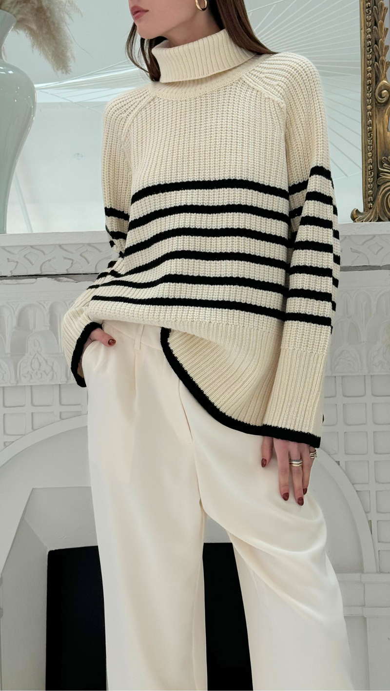 Gianna Sweater - Cream/ Black Stripe