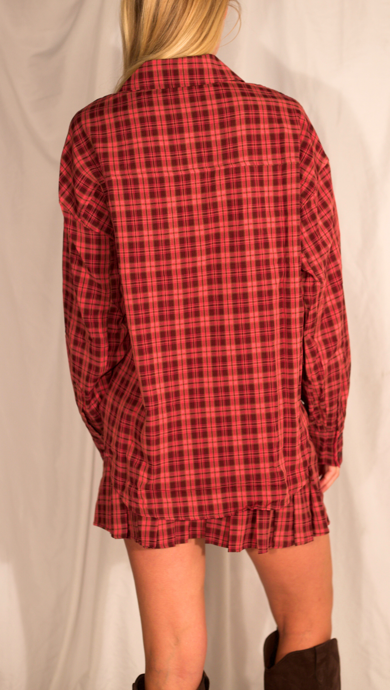 Lettie Plaid Button Up Shirt - Brown/Pink