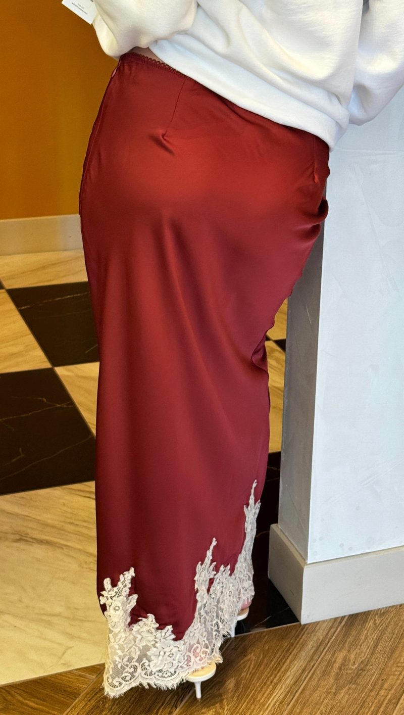 Claire Lace Midi Skirt - Wine