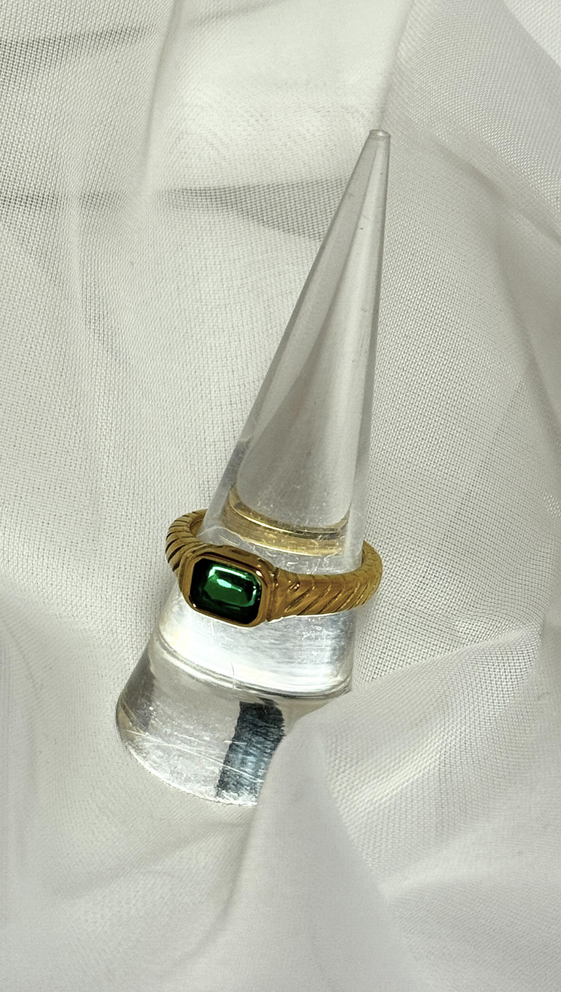 Braided Ring With Stone - Emerald
