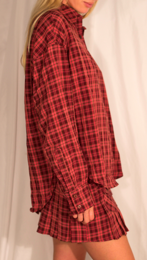 Lettie Plaid Button Up Shirt - Brown/Pink
