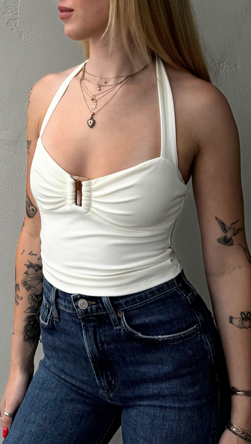 Leila Buckle Halter Top - Ivory