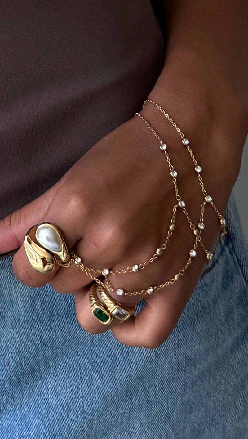 Braided Ring With Stone - Emerald