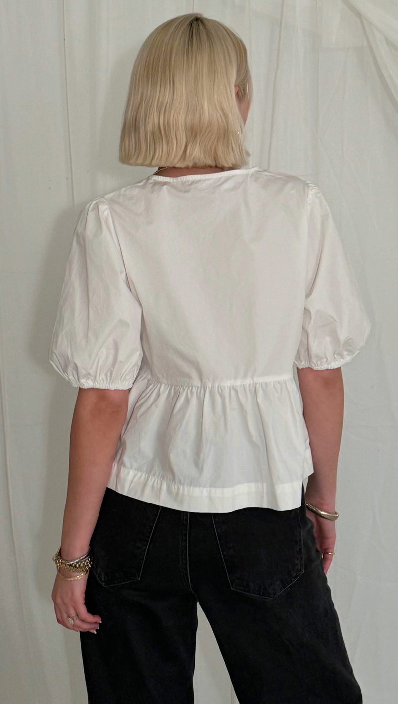 Penelope Tie Short Sleeve Blouse - Off White