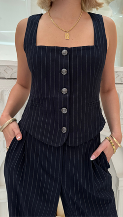 Alice Vest - Navy Pinstripe