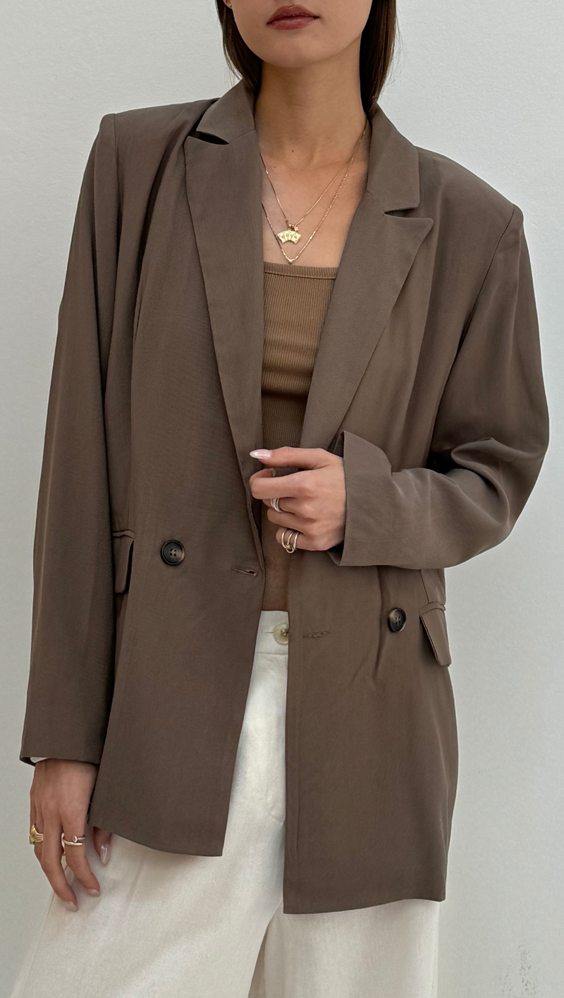 Allie Woven Blazer - Taupe