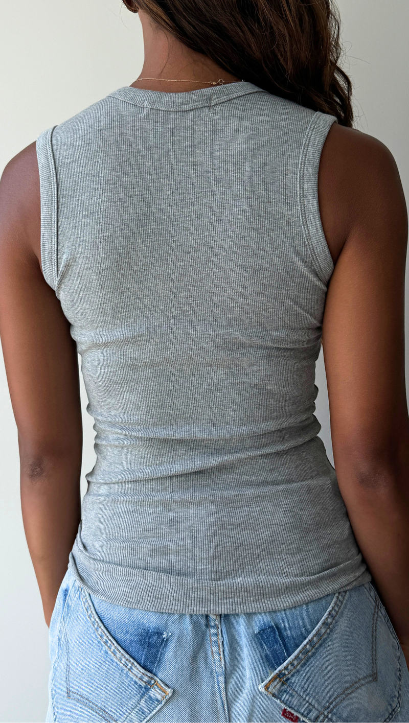 Deep Scoop Rib Tank - Heather Grey