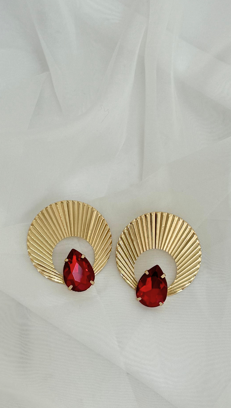 Oversized Ruby Statement Earring - Gold