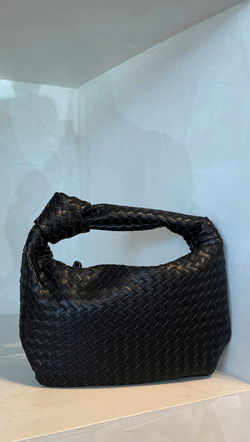 Woven Knotted Shoulder Bag - Black