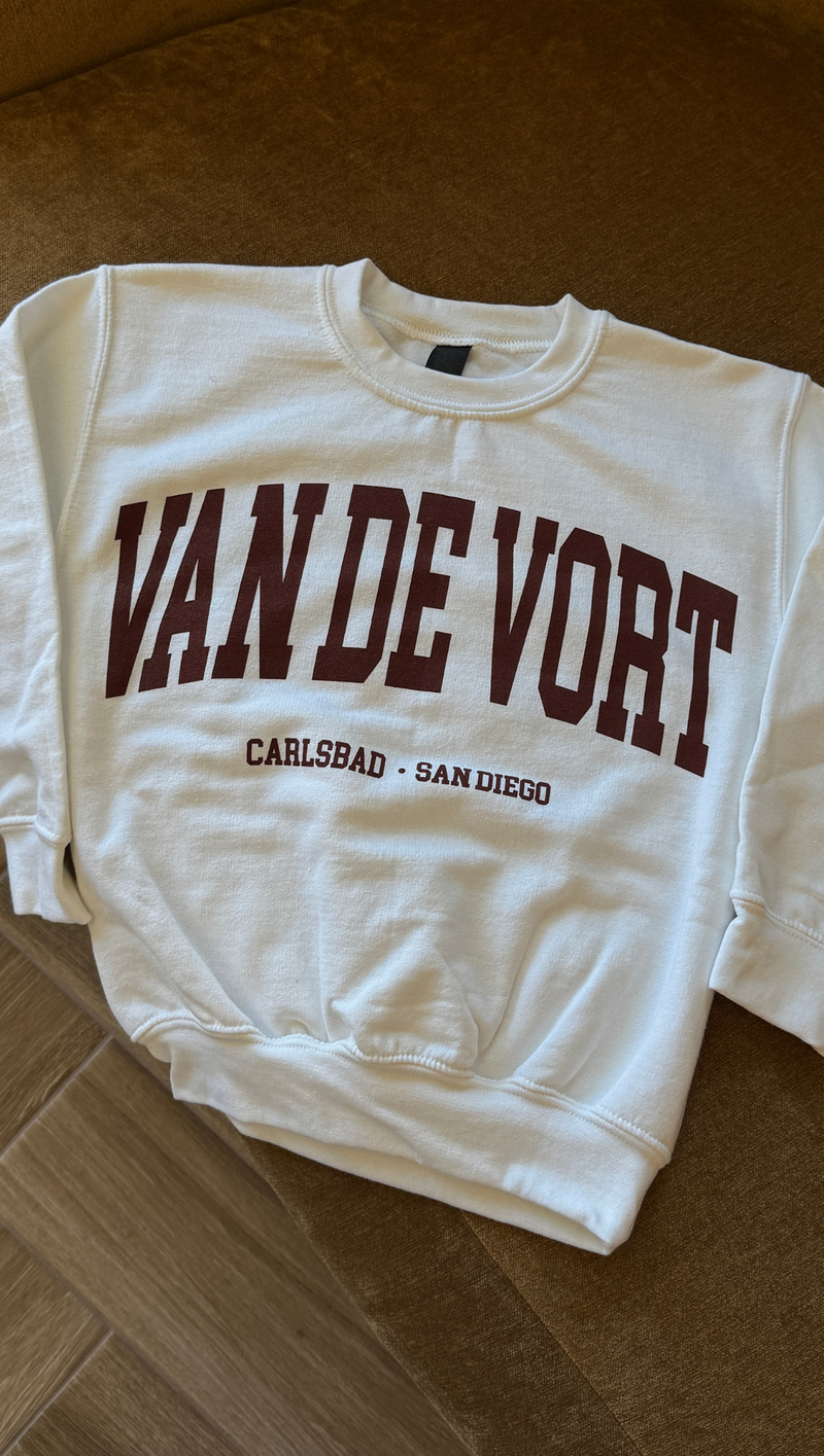 Kids Collegiate Crewneck - White/Oxblood