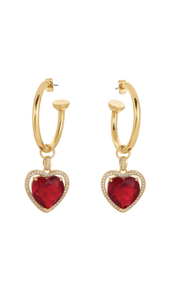 The Ruby Heart Hoop Earrings - Ruby