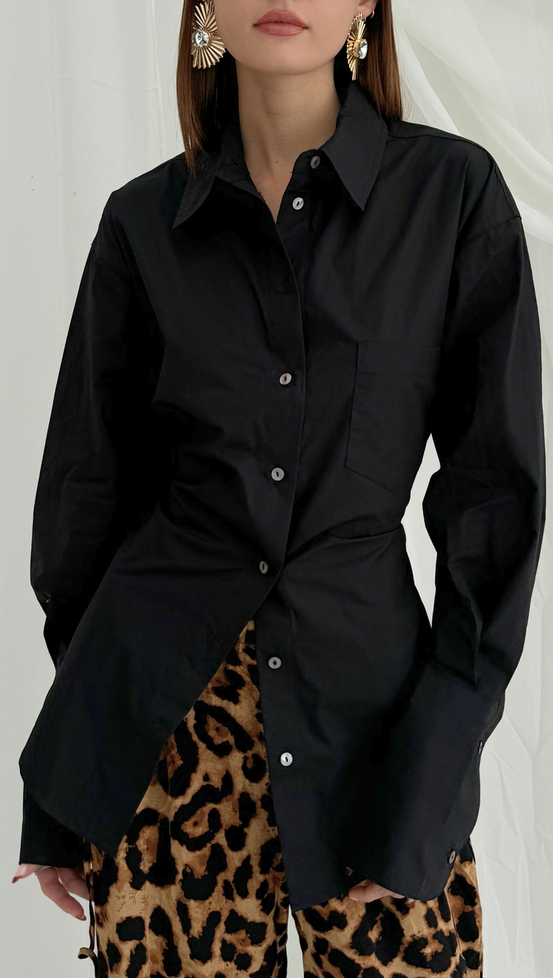 Arlo Tie Back Button Down - Black