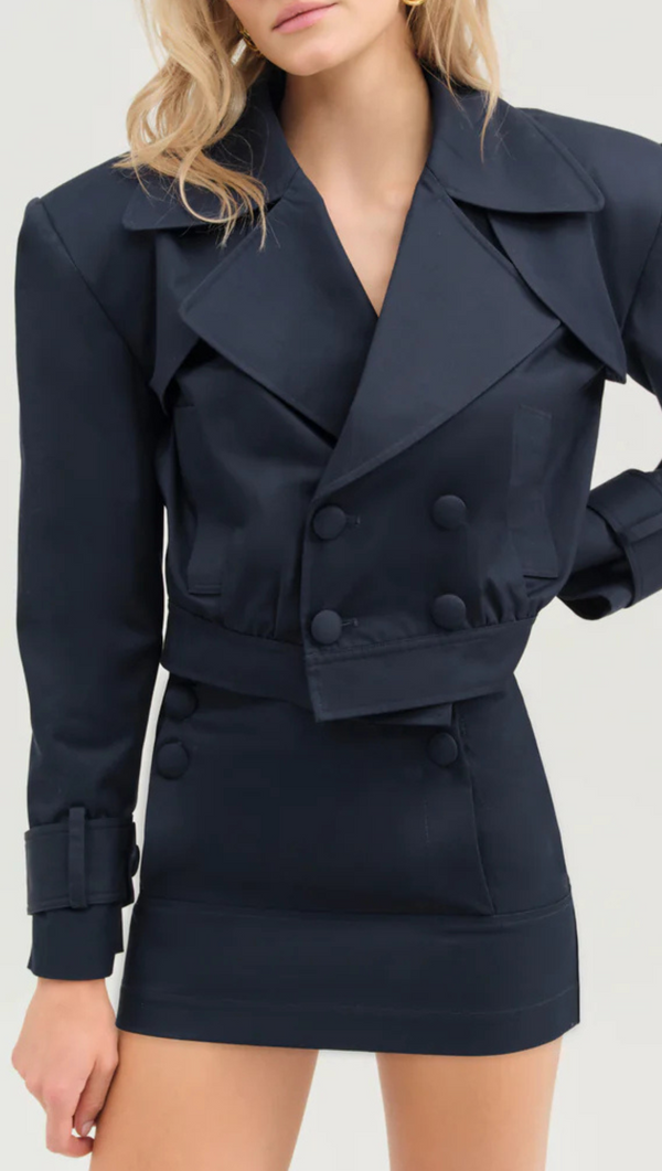 Cotton Twill Cropped Jacket - Navy