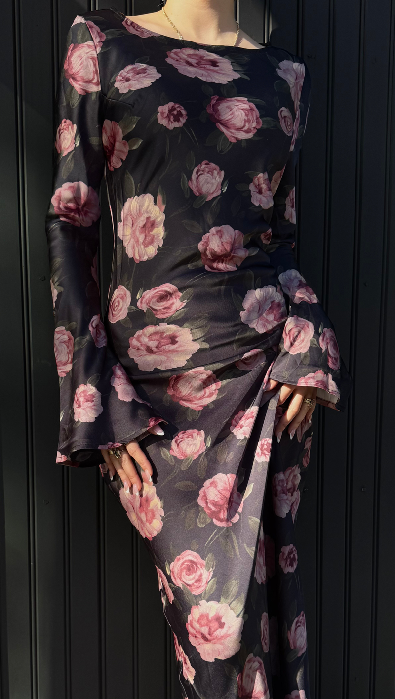 Georgie L/S Maxi Dress - Black Floral