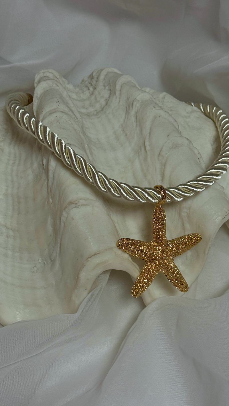 Starfish Pendant Rope Necklace - White