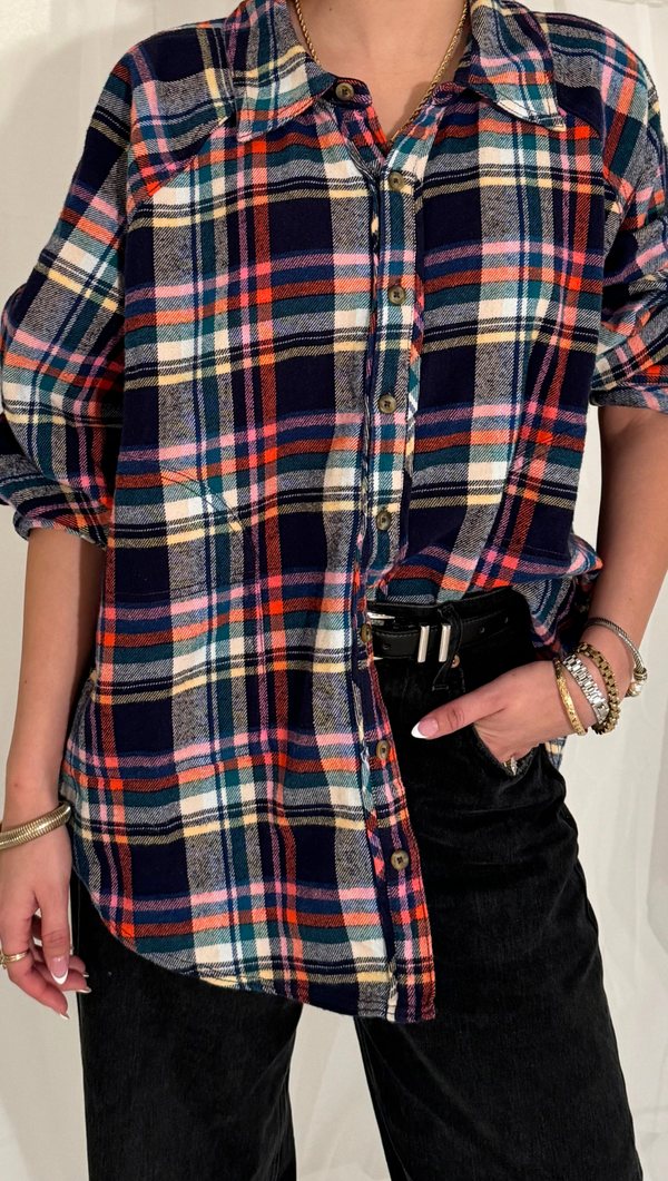 Girl Meets Boy Plaid Shirt - Navy Combo