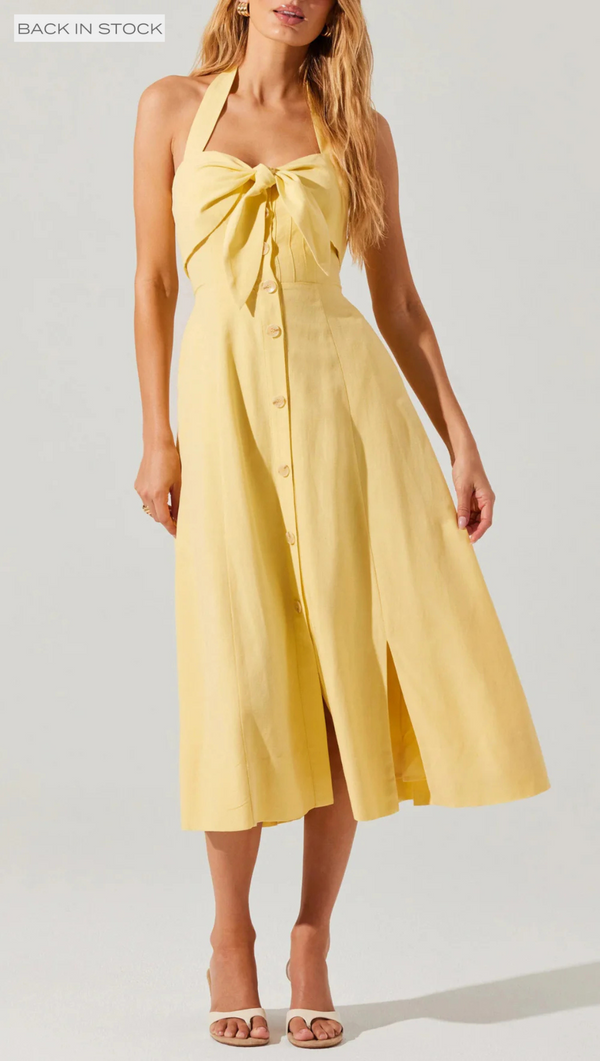 Katherine Linen Blend Midi Dress - Butter Yellow