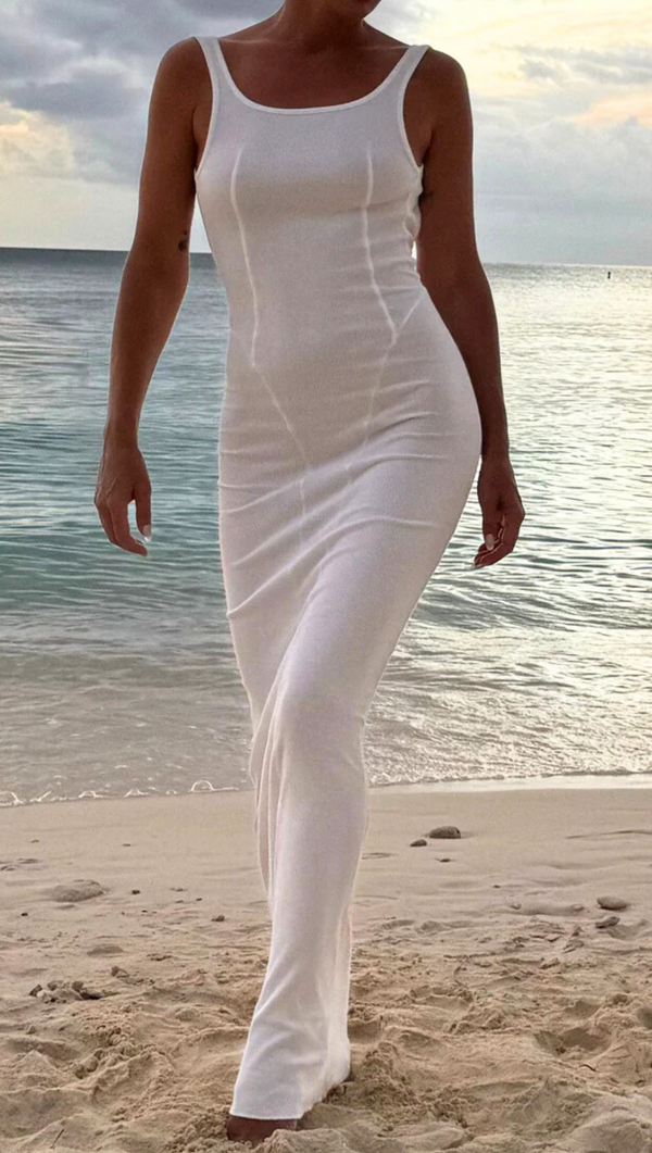 Rib Seam Tank Dress - White Sand