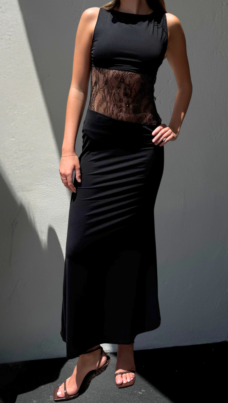 Bridgette Lace Detail Maxi Dress - Black