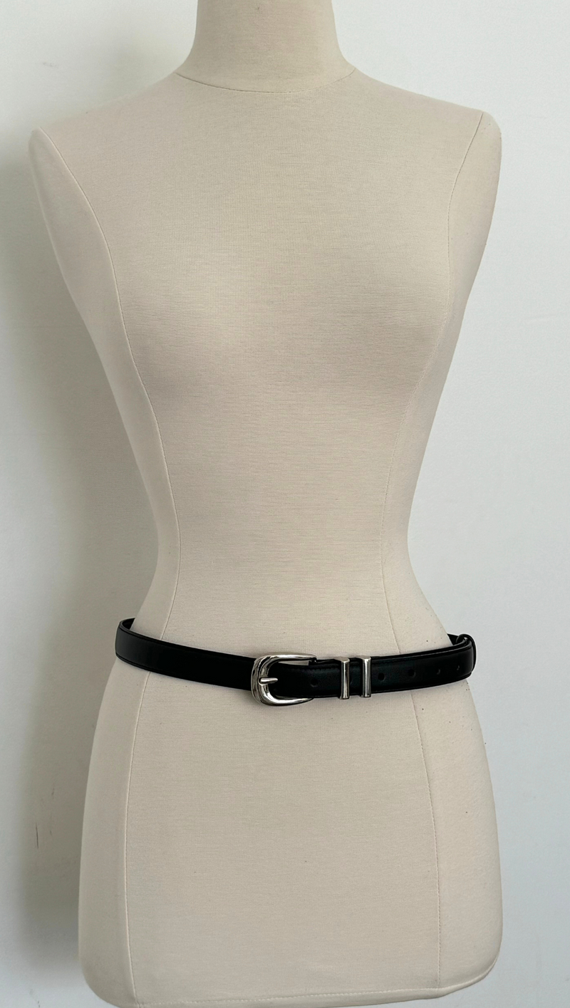 Chunky Metal Leather Belt - Black/ Silver