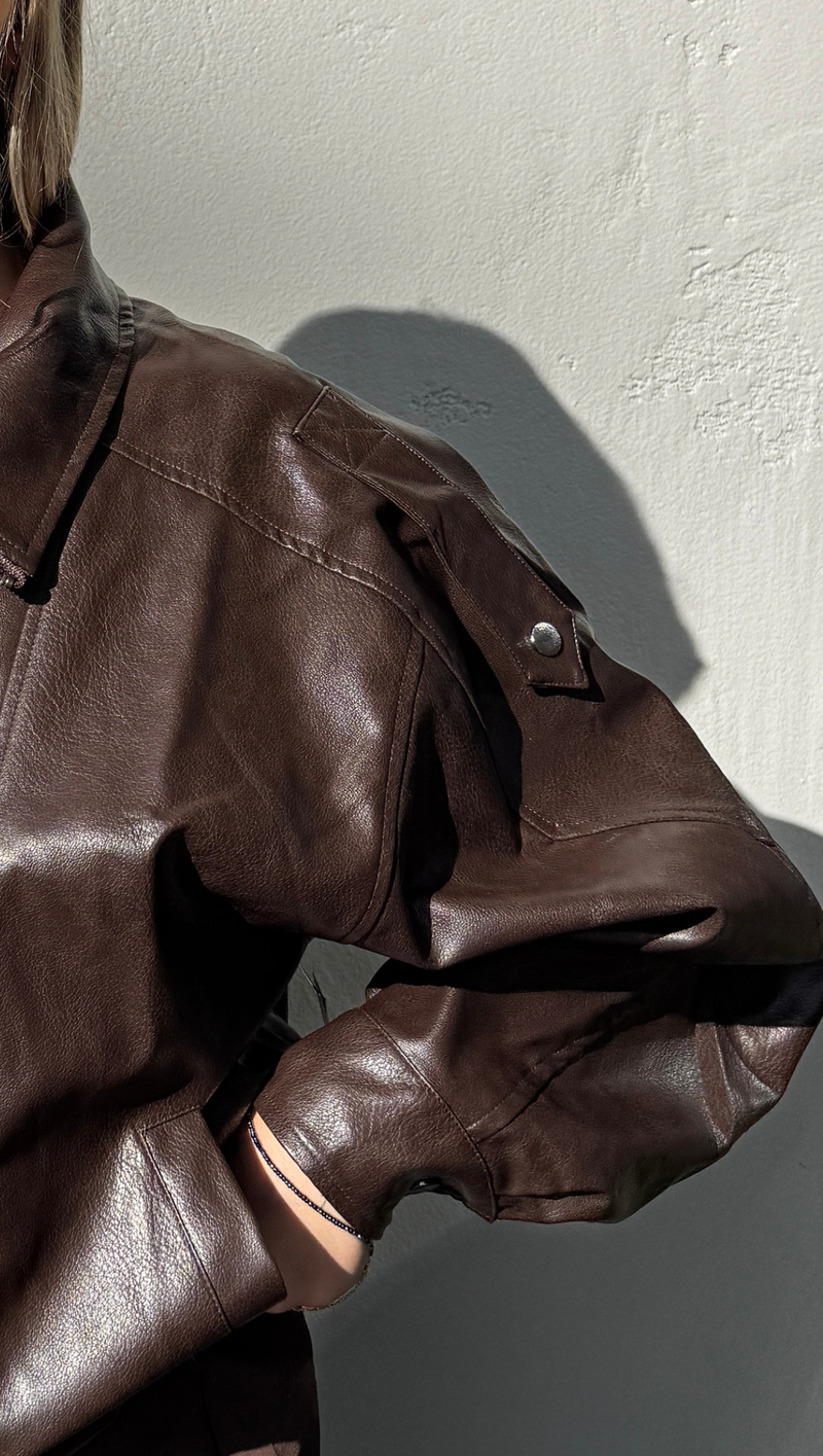Blythe Leather Bomber - Brown