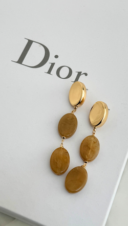 Oval Stone Drop Earring - Gold