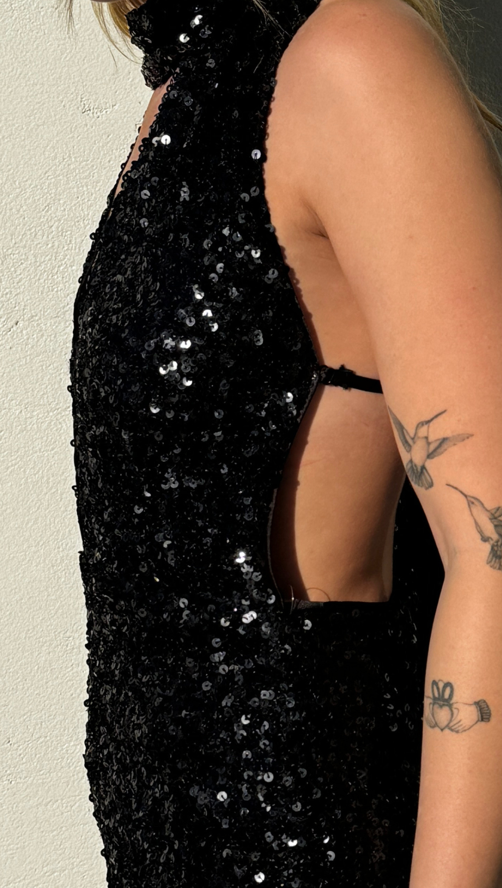 Sequin Scarf Halter Mini Dress - Black L Sequin Scarf Halter Mini Dress - Black L