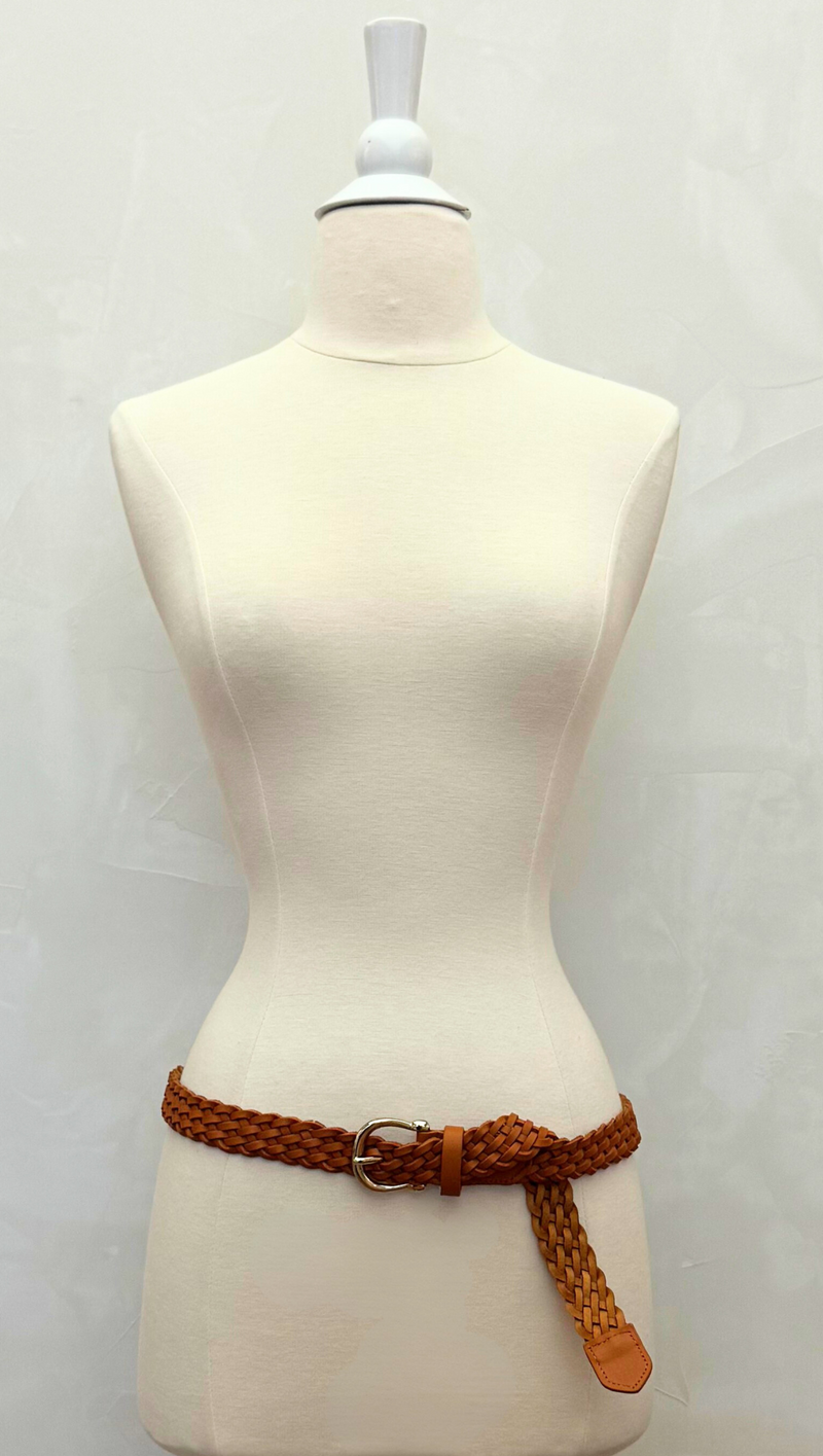 Braided Equestrian Buckle Belt - Tan