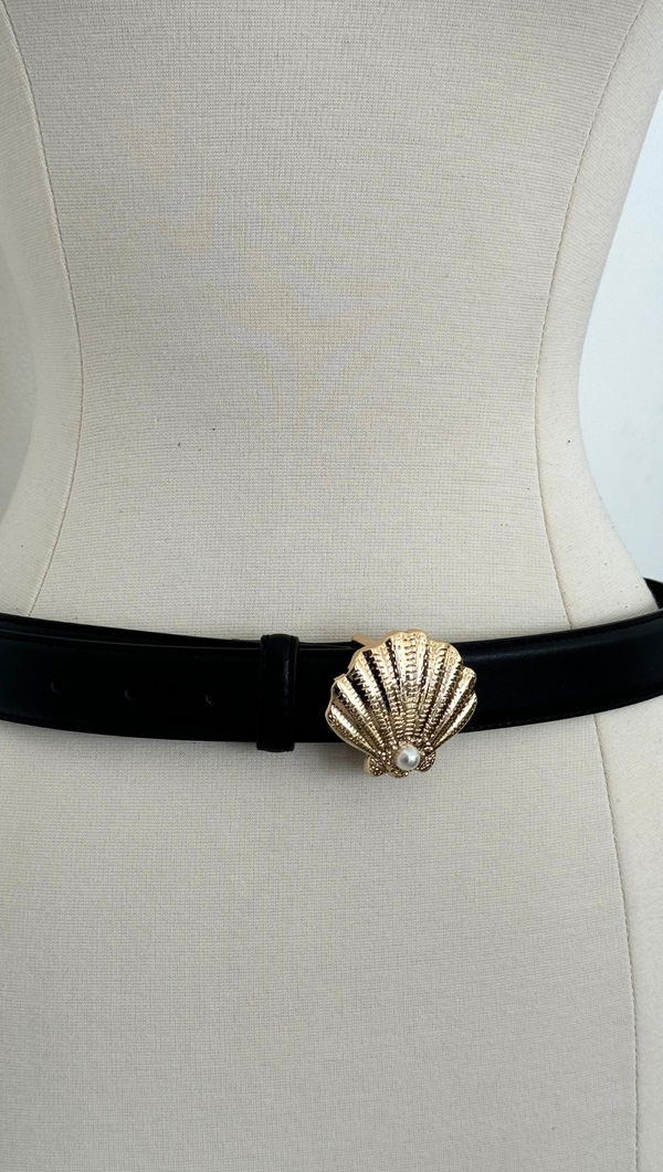 Seashell Buckle Belt - Black