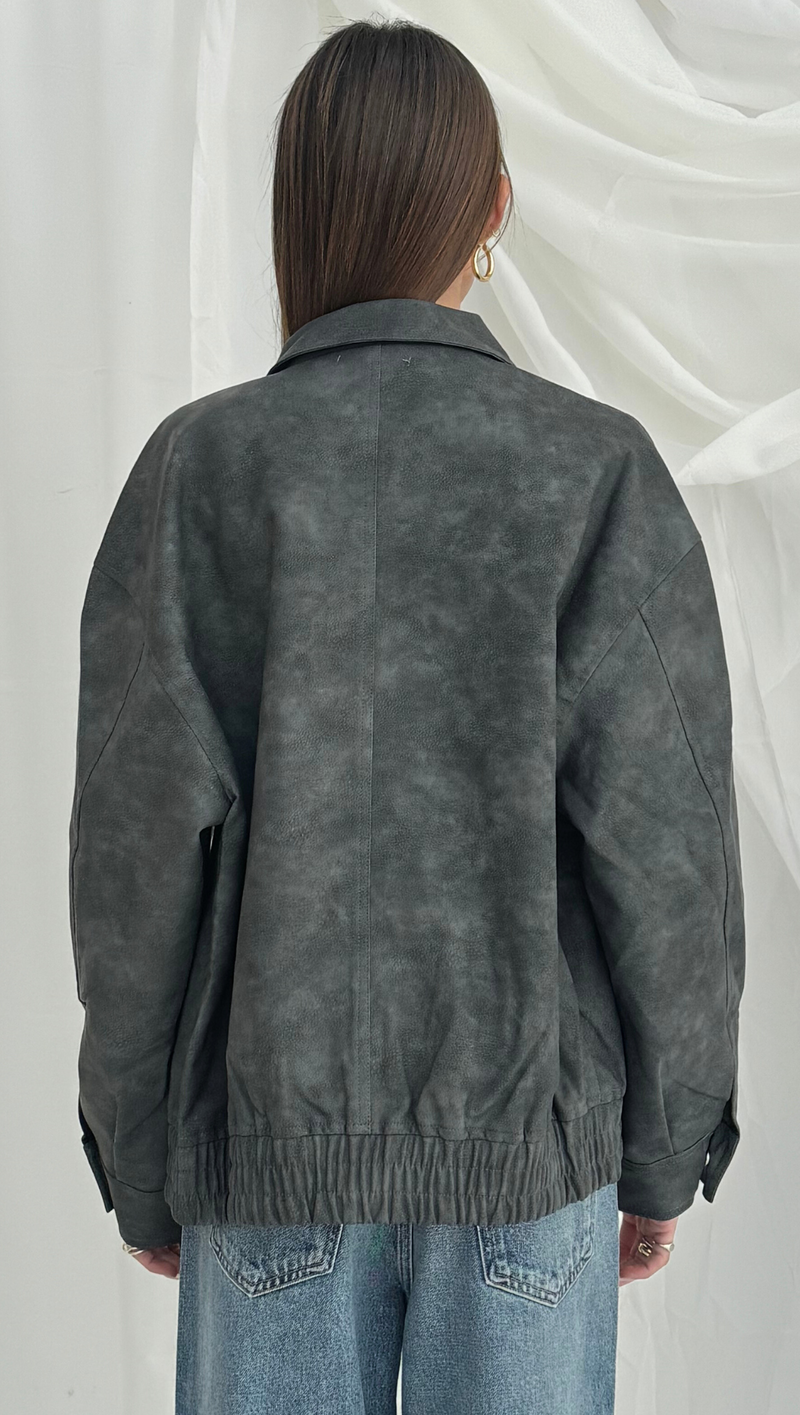 Steele Faux Leather Jacket - Gunmetal