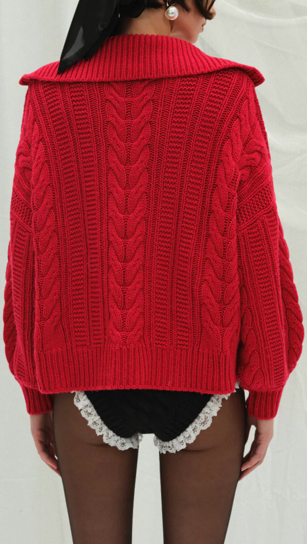 Drina Henley Knit Sweater - Red