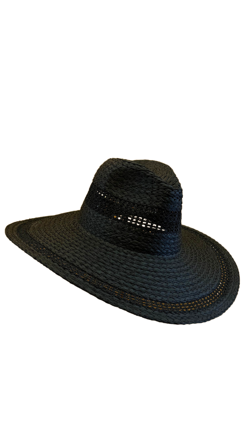 Straw Wide Brim Sunhat - Black