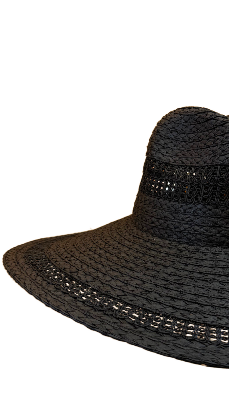 Straw Wide Brim Sunhat - Black