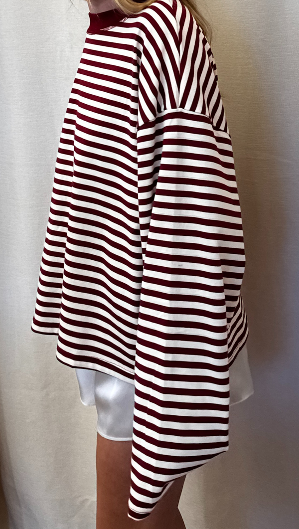 Skylar Striped Crew Long Sleeve - Burgundy
