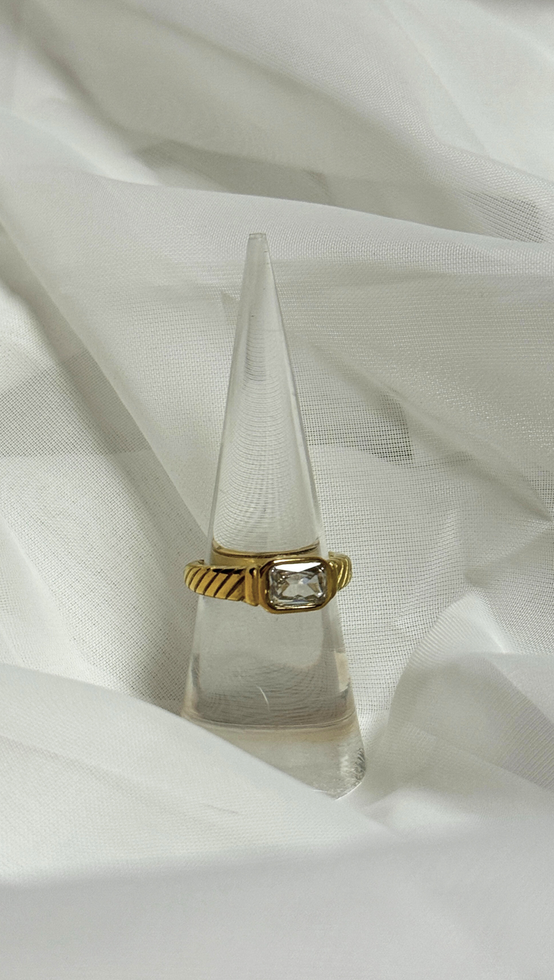 Braided Ring With Stone - Clear CZ