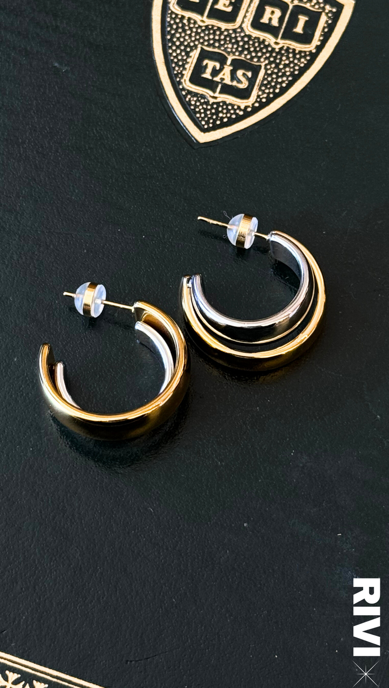 Cosmo Two-Tone Hoop Earring - Gold Plated Stainless Steel