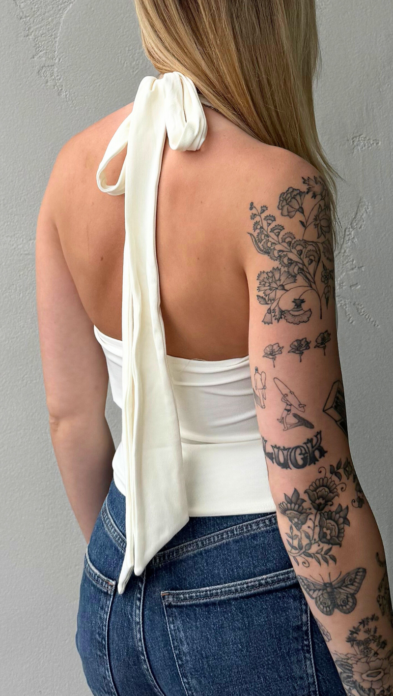 Leila Buckle Halter Top - Ivory